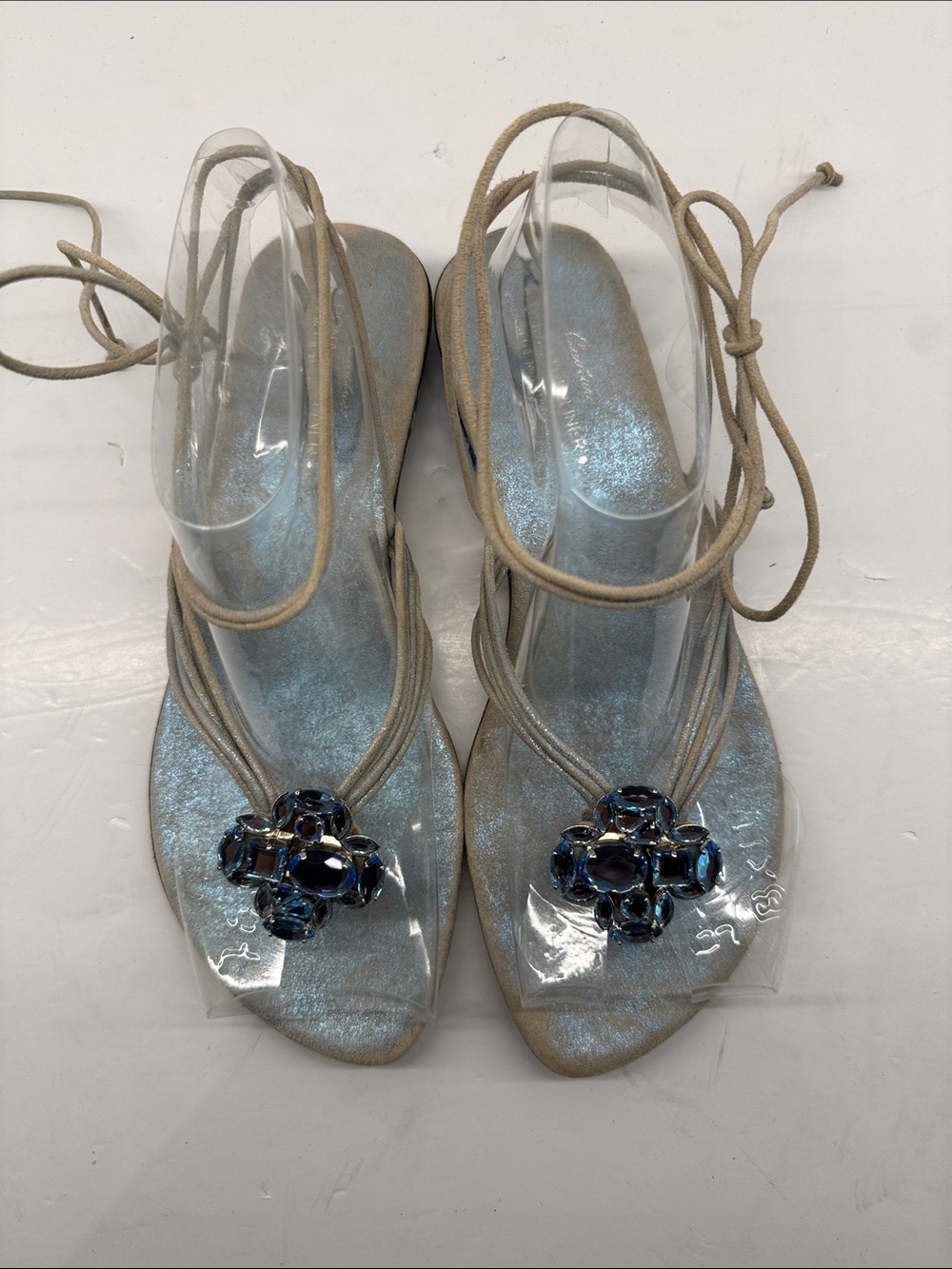 Donald J. Pliner Light Blue Jeweled Lace-Up Sandals